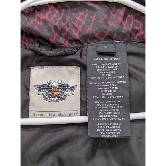 Harley Davidson Down Feather Puffer Vest Size LG Asymmetrical Full Zip Moto Red - Picture 13 of 13